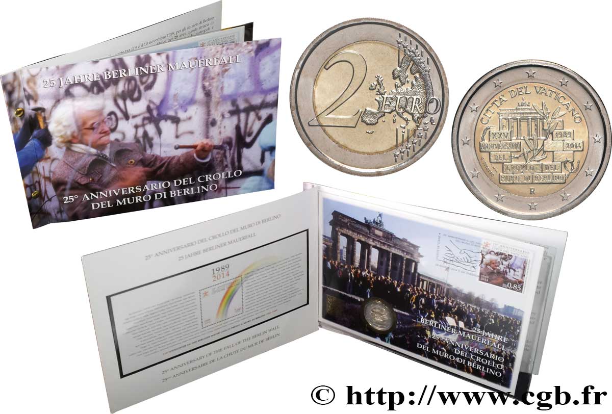 VATICAN Enveloppe philatélique 2 Euro ANNIVERSAIRE DE LA CHUTE DU MUR DE BERLIN 2014 BU