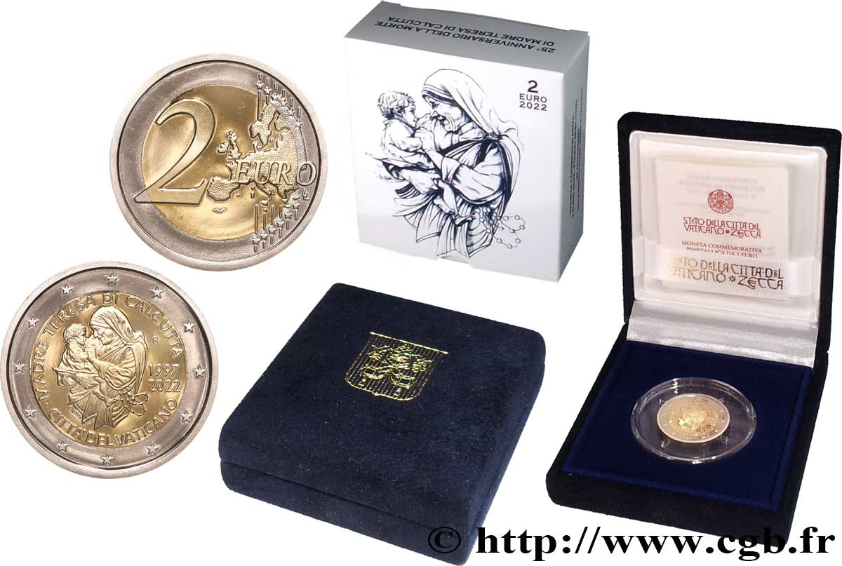 VATICAN Belle Épreuve 2 Euro 25 ANS DE LA MORT DE MÈRE TERESA 2022 Proof set