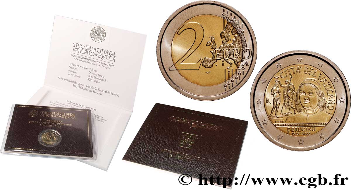 VATICAN 2 Euro 500 ANS DE LA MORT DU PÉRUGIN 2023 Brilliant Uncirculated