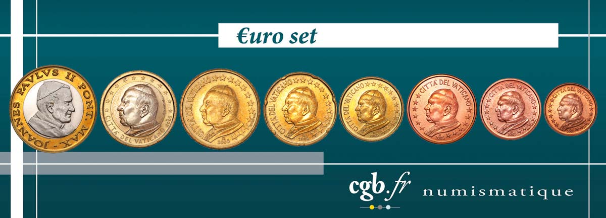 VATICAN LOT DE 7 PIÈCES EURO (1 Cent - 1 Euro Jean-Paul II) 2005 MS