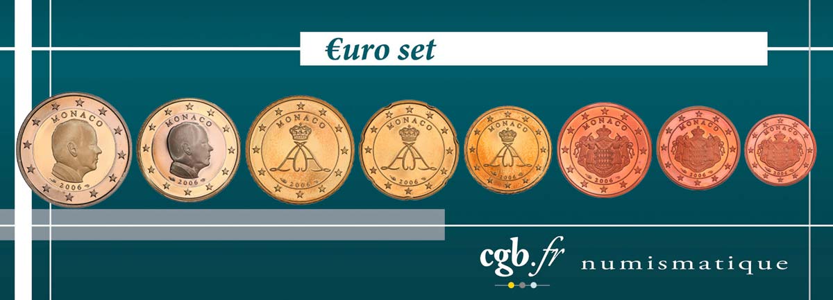 MONACO LOT DE 8 PIÈCES EURO BELLE EPREUVE (1 Cent - 2 Euro Prince Albert) 2006 Prueba
