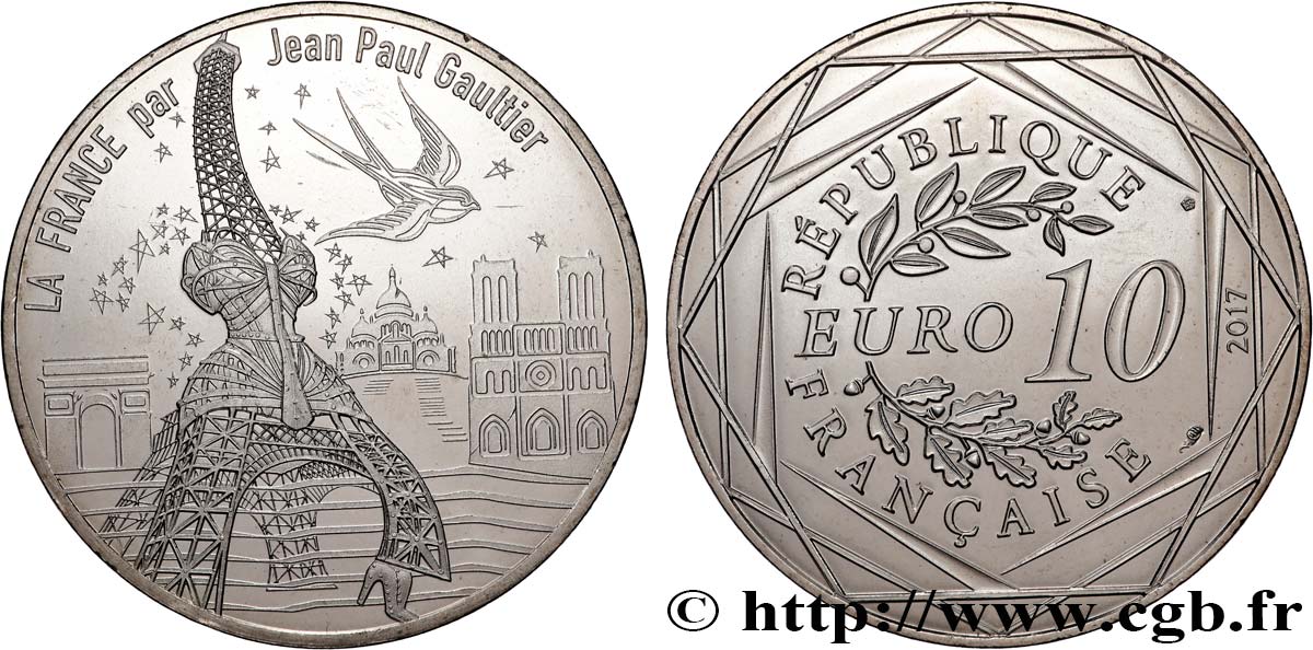 FRANCE 10 Euro LA FRANCE PAR JEAN PAUL GAULTIER - PARIS, UNIVERSELLE 2017 MS