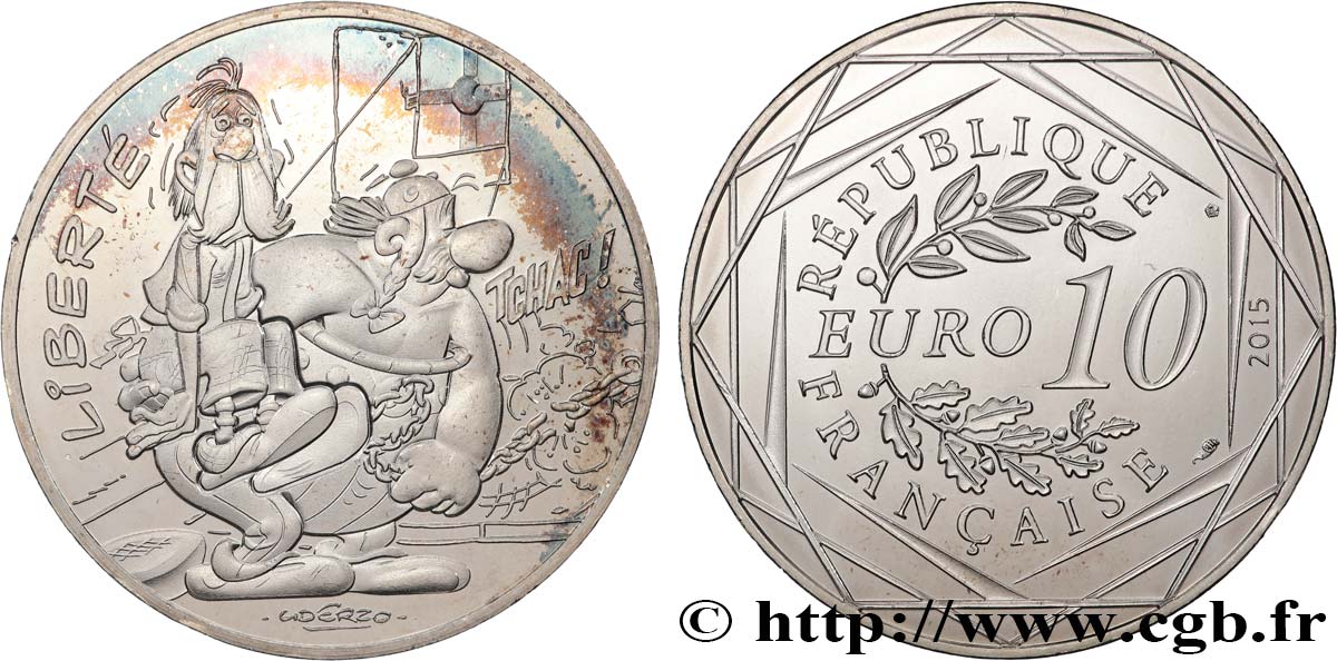 FRANCIA 10 EURO ASTÉRIX ET LES VALEURS DE LA RÉPUBLIQUE - Liberté CHAINES 2015 MS