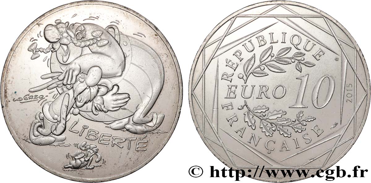 FRANCIA 10 EURO ASTÉRIX ET LES VALEURS DE LA RÉPUBLIQUE - Liberté RIRE 2015 SC
