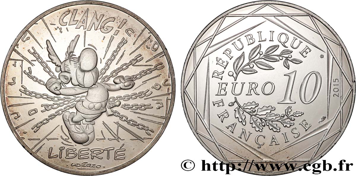 FRANCIA 10 EURO ASTÉRIX ET LES VALEURS DE LA RÉPUBLIQUE - Liberté ASTÉRIX CHAÎNES 2015 MS