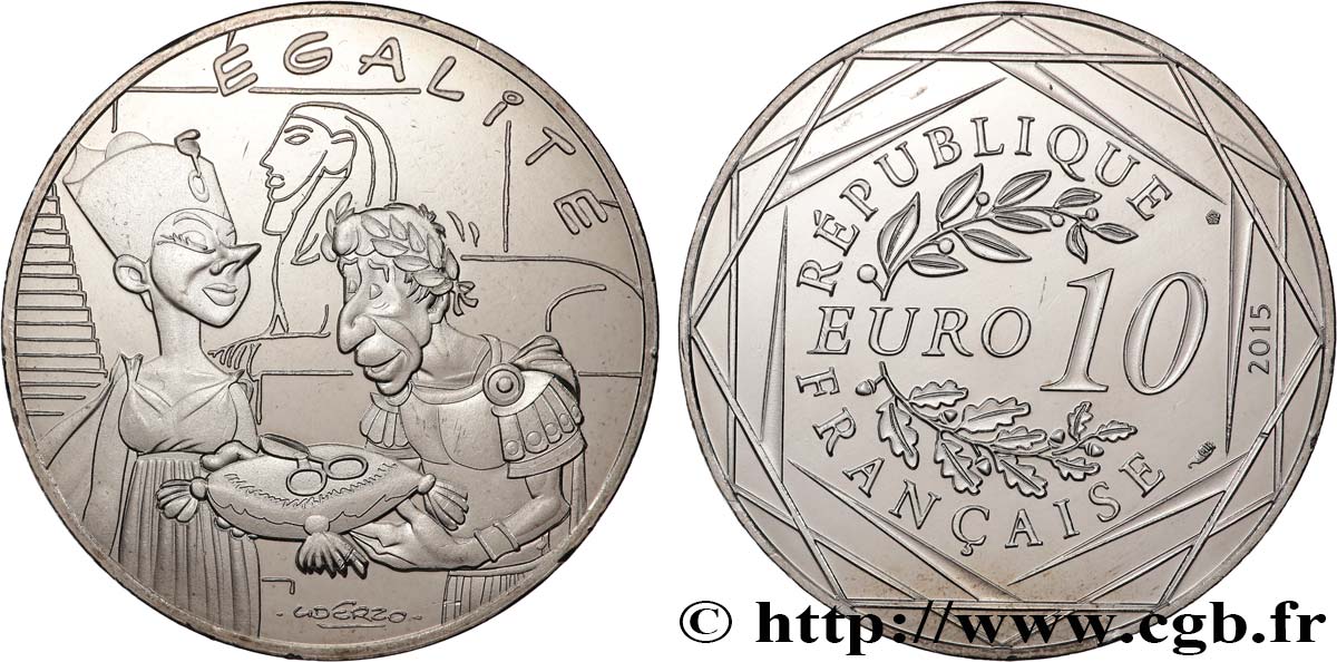 FRANCE 10 EURO ASTÉRIX ET LES VALEURS DE LA RÉPUBLIQUE - Égalité CLÉOPÂTRE ET CÉSAR 2015 MS