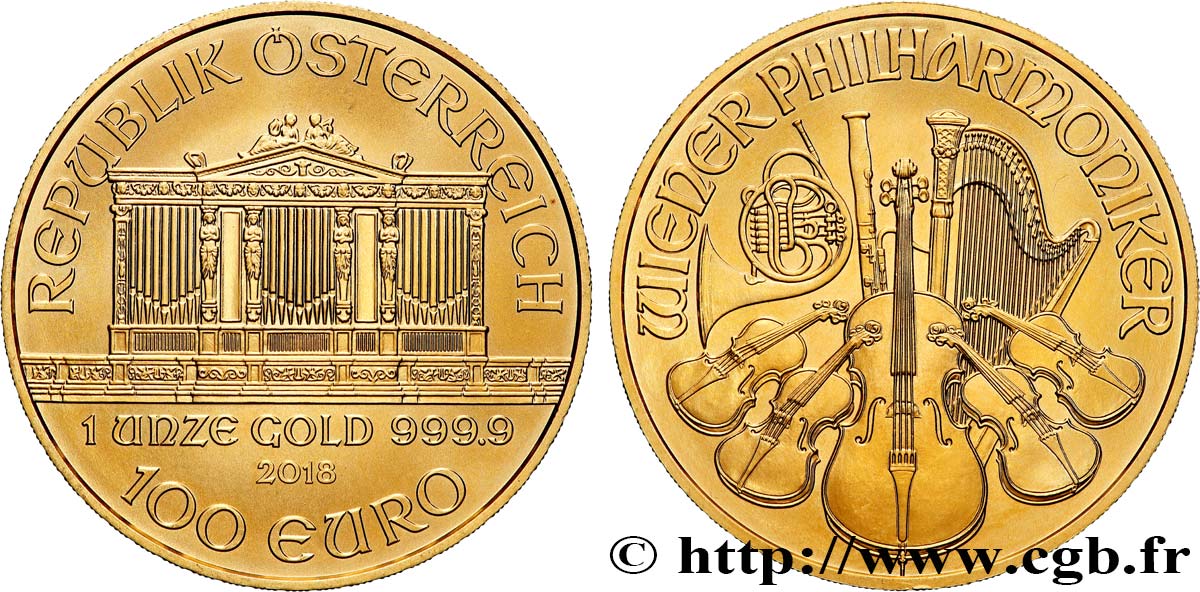 OR, PALLADIUM ET PLATINE INVESTISSEMENT 1 Oz - 100 Euro LE PHILARMONIQUE DE VIENNE 2018 FDC
