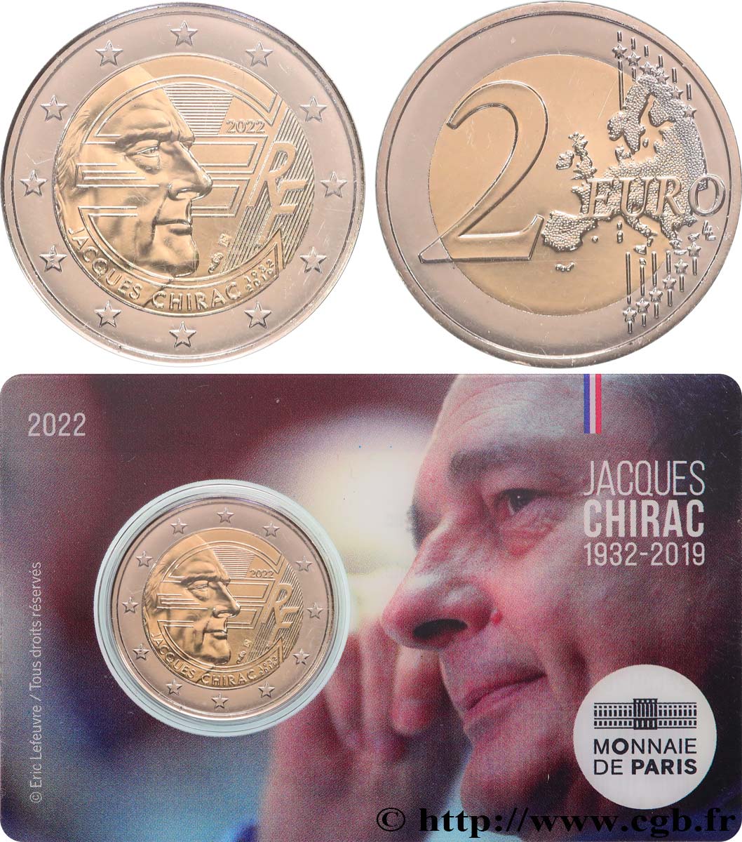 Jacques Chirac 2 Euros Commémo - UNC France 2022