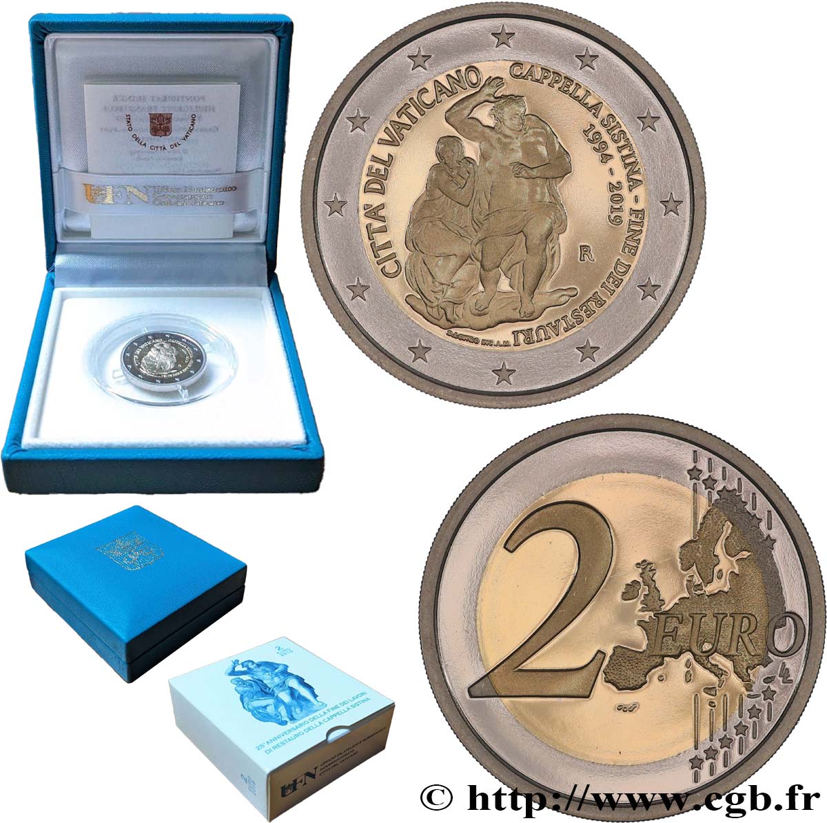 VATICAN Belle Épreuve 2 Euro 25e ANNIVERSAIRE DE LA FIN DE LA RESTAURATION DE LA CHAPELLE SIXTINE 2019 BE