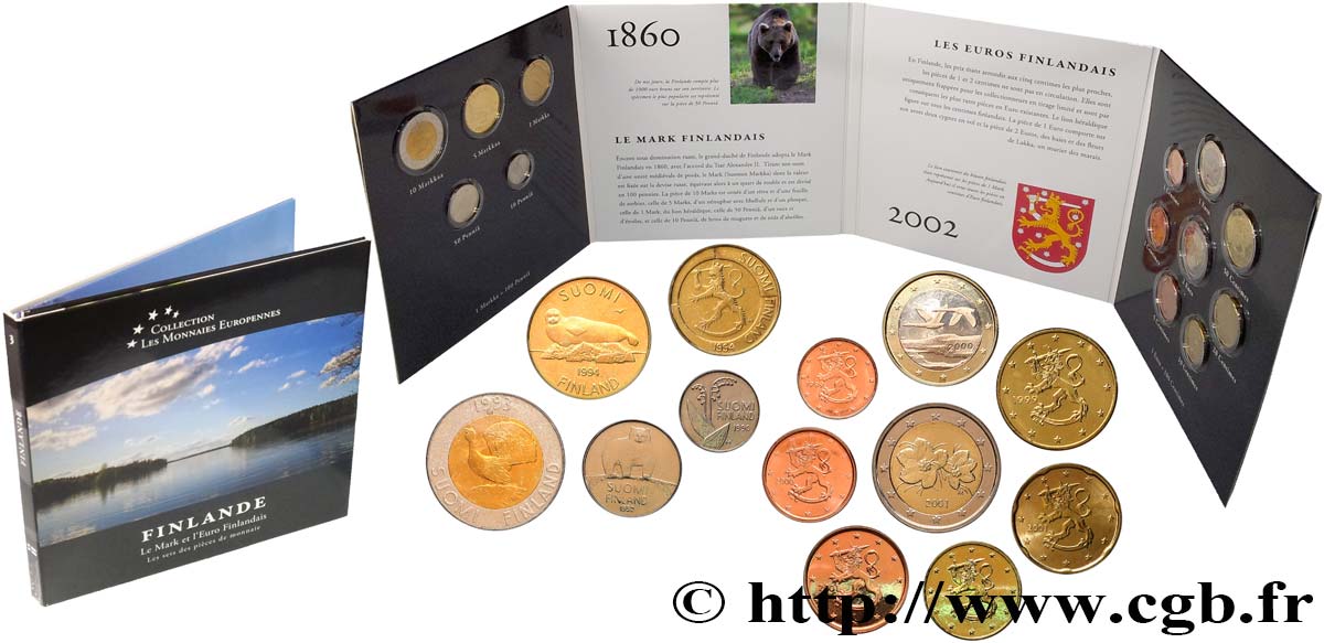 FINLANDE SÉRIE Euro et mark finlandais 2002 FDC