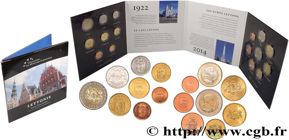 LETTONIE SÉRIE Euro et lats letton 2014 FDC