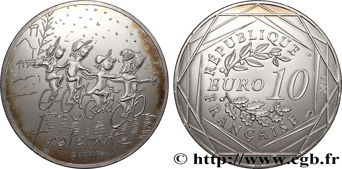 FRANCIA 10 Euro FRATERNITÉ par SEMPÉ (hiver) 2014 SC