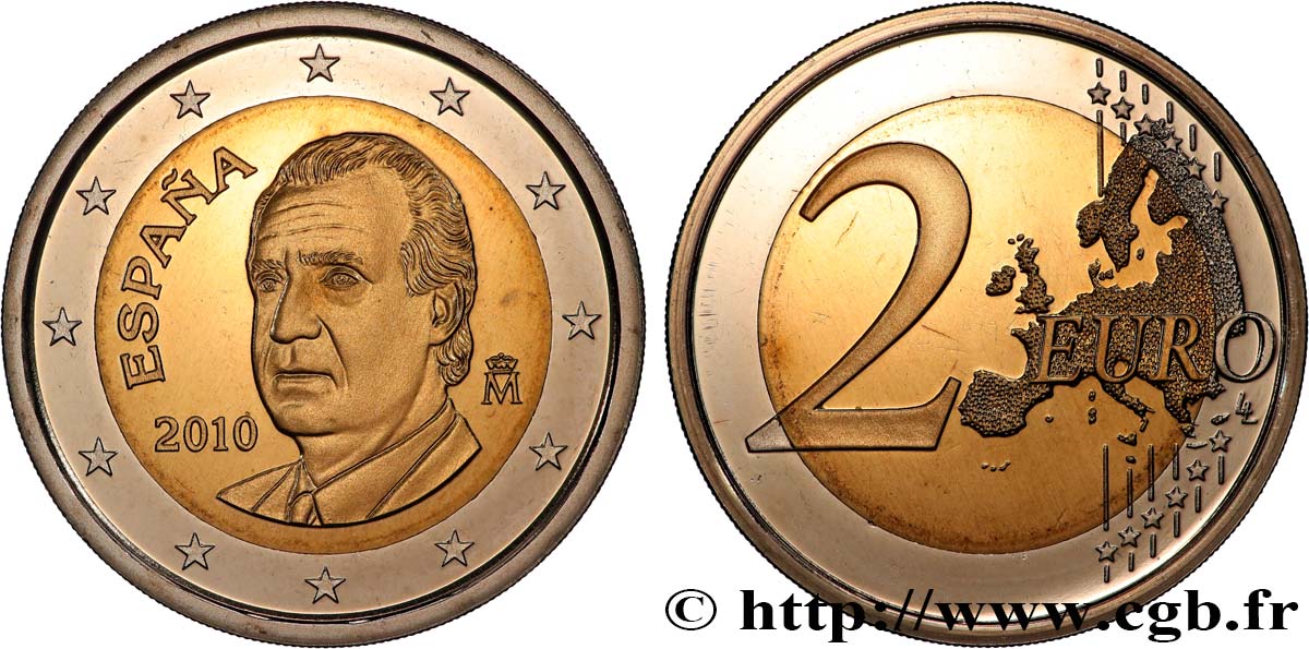 ESPAGNE BELLE ÉPREUVE 2 Euro JUAN-CARLOS I 2010 BE