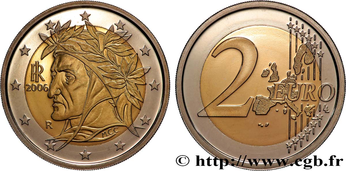 ITALIE BELLE ÉPREUVE 2 Euro DANTE  2006 BE
