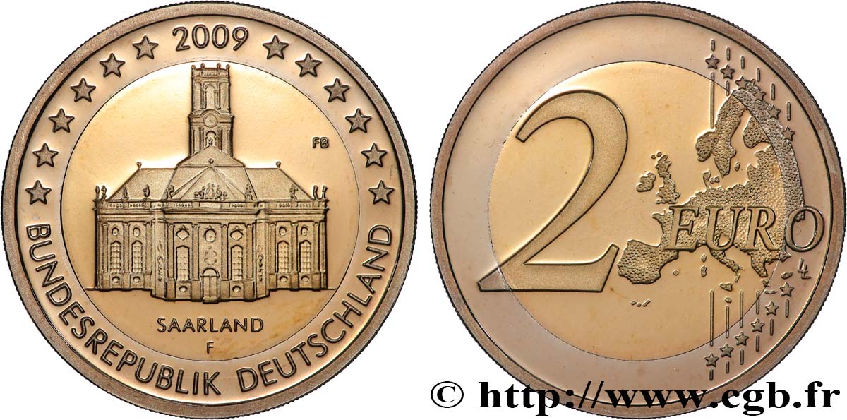 ALLEMAGNE BELLE ÉPREUVE 2 Euro SARRE - LUDWIGSKIRCHE DE SARREBRUCK Stuttgart F 2009 BE