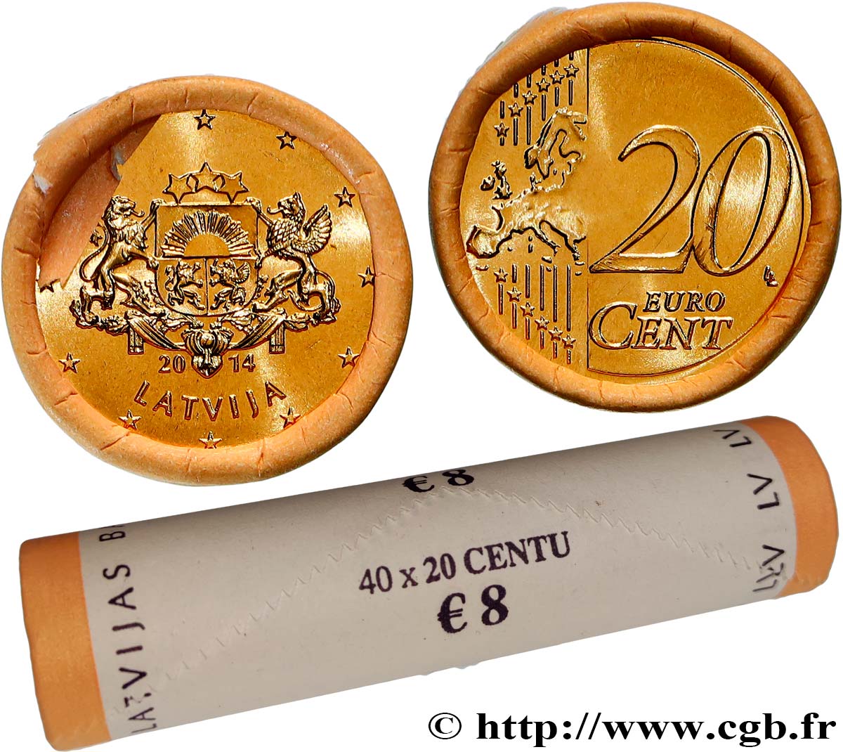 LETTONIE Rouleau 50 x 20 Cent Armoiries 2014 SPL