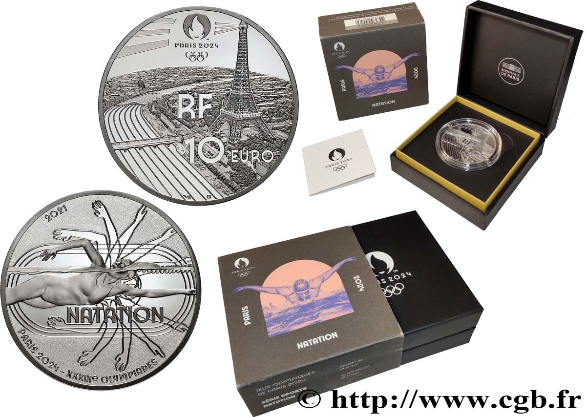 FRANCE Belle Epreuve 10 Euro JEUX OLYMPIQUES NATATION 2021 Proof set