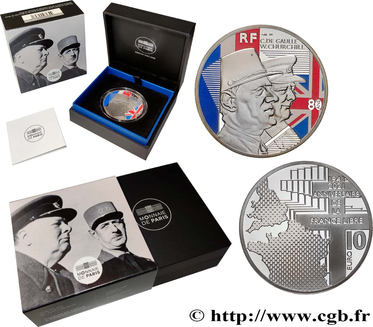 FRANCE Belle Epreuve 10 Euro DE GAULLE & CHURCHILL 2021 Proof set