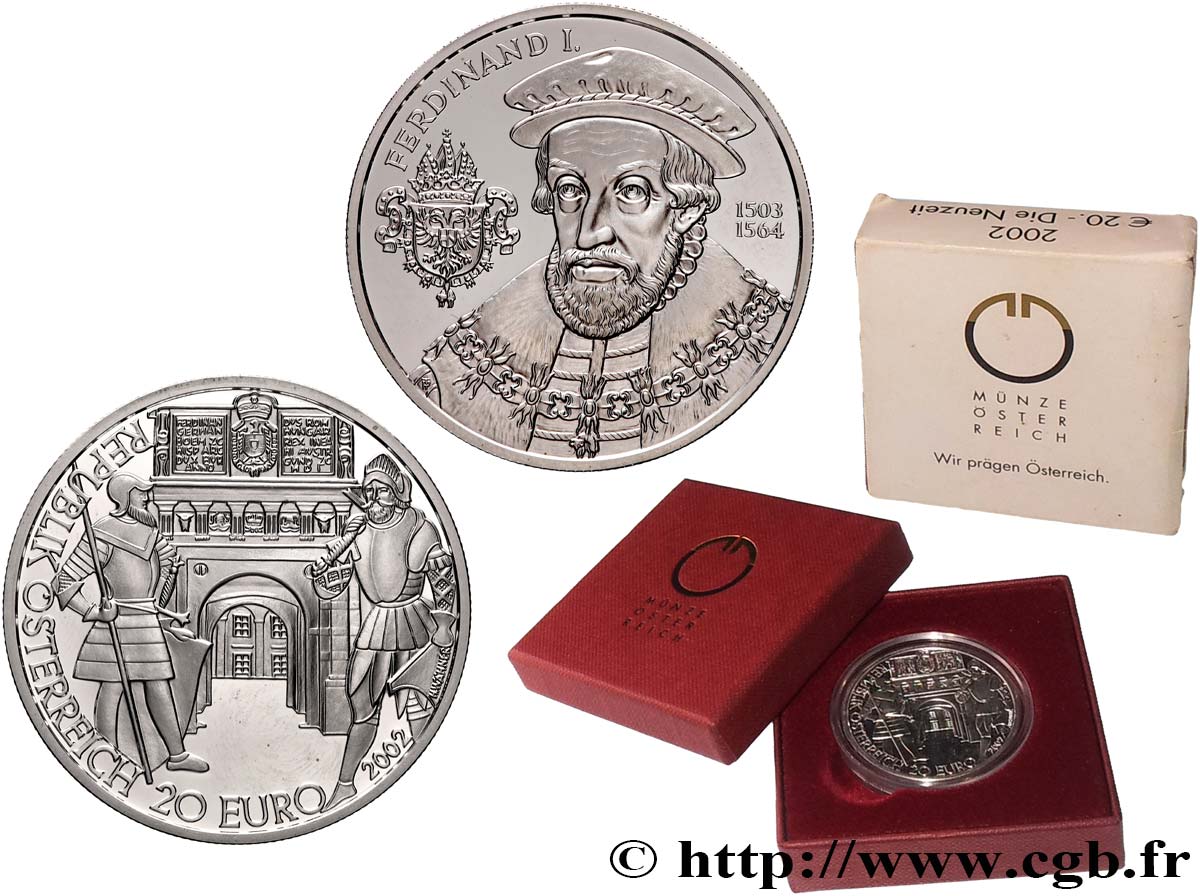 AUSTRIA Belle Épreuve 20 Euro LES TEMPS MODERNE 2002 Proof set