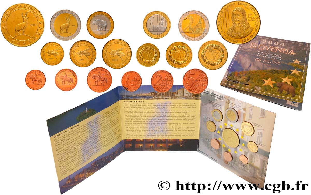 SLOVENIA Série 9 médailles, Essai Euros fantaisies 2004 MS