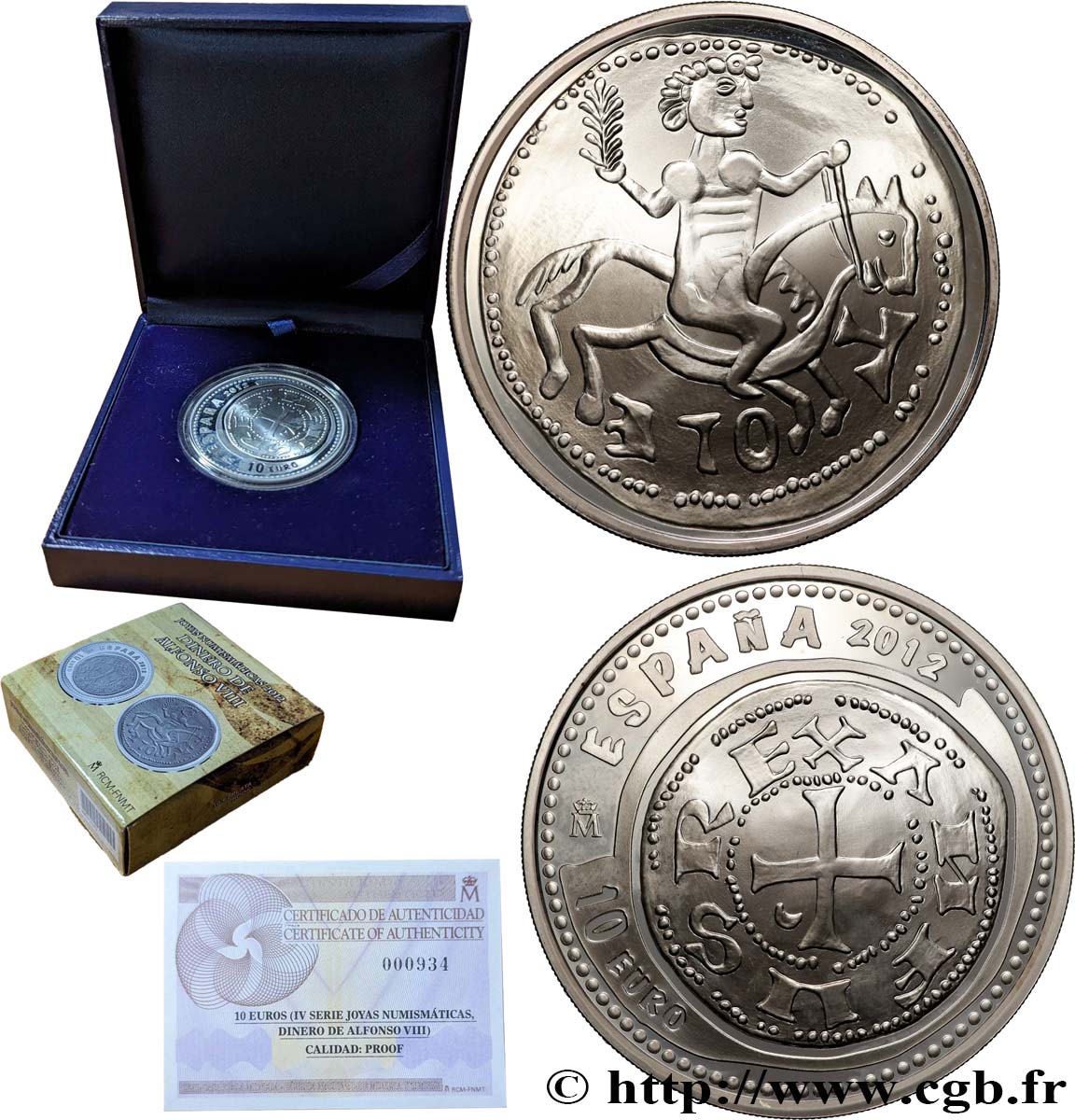 SPAIN BELLE ÉPREUVE 10 Euro Denier Alphonse VIII 2012 Proof set