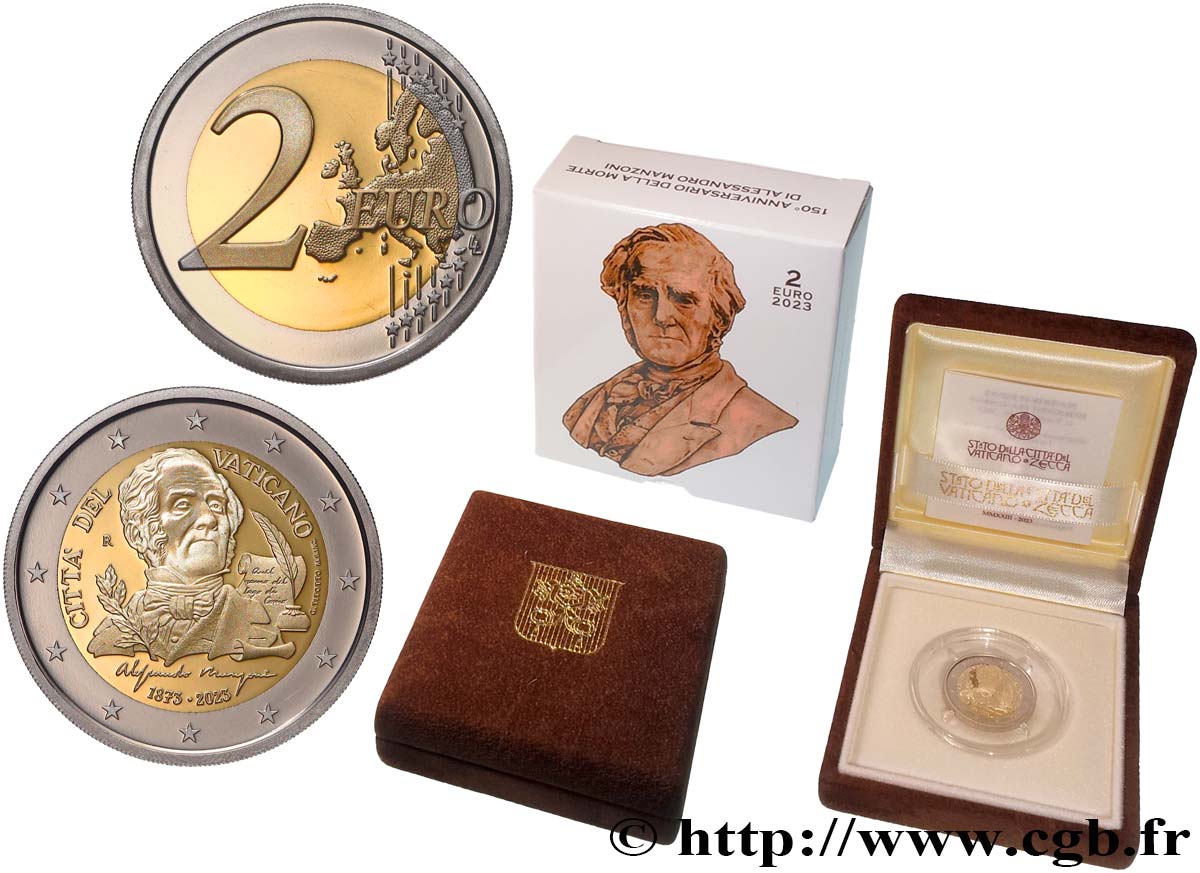 VATICAN Belle Épreuve 2 Euro 150e ANNIVERSAIRE DE LA MORT D’ALESSANDRO MANZONI 2023 BE