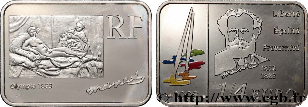 FRANCE 1/4 Euro ÉDOUARD MANET (rectangle 30 x 21 mm) 2008 BU