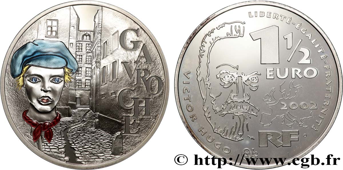 FRANCE Belle Épreuve 1 Euro 1/2 GAVROCHE des MISÉRABLES 2002 BE
