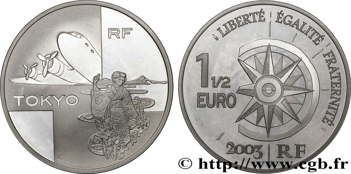 FRANCE Belle Épreuve 1 Euro 1/2 VOL PARIS-TOKYO 2003 BE