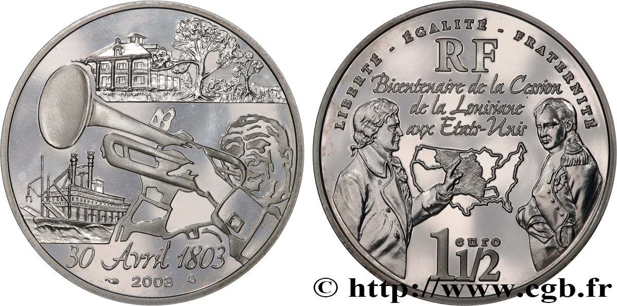 FRANKREICH Belle Épreuve 1 Euro 1/2 VENTE DE LA LOUISIANE AUX USA 2003