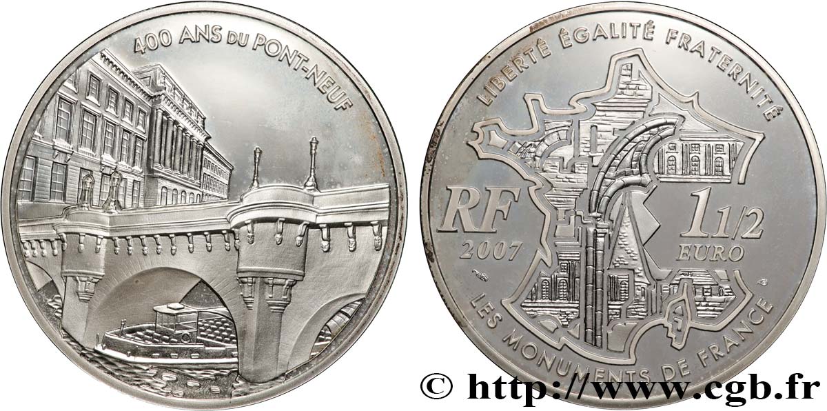 FRANCIA Belle Épreuve 1 Euro 1/2 PONT-NEUF 2007 BE
