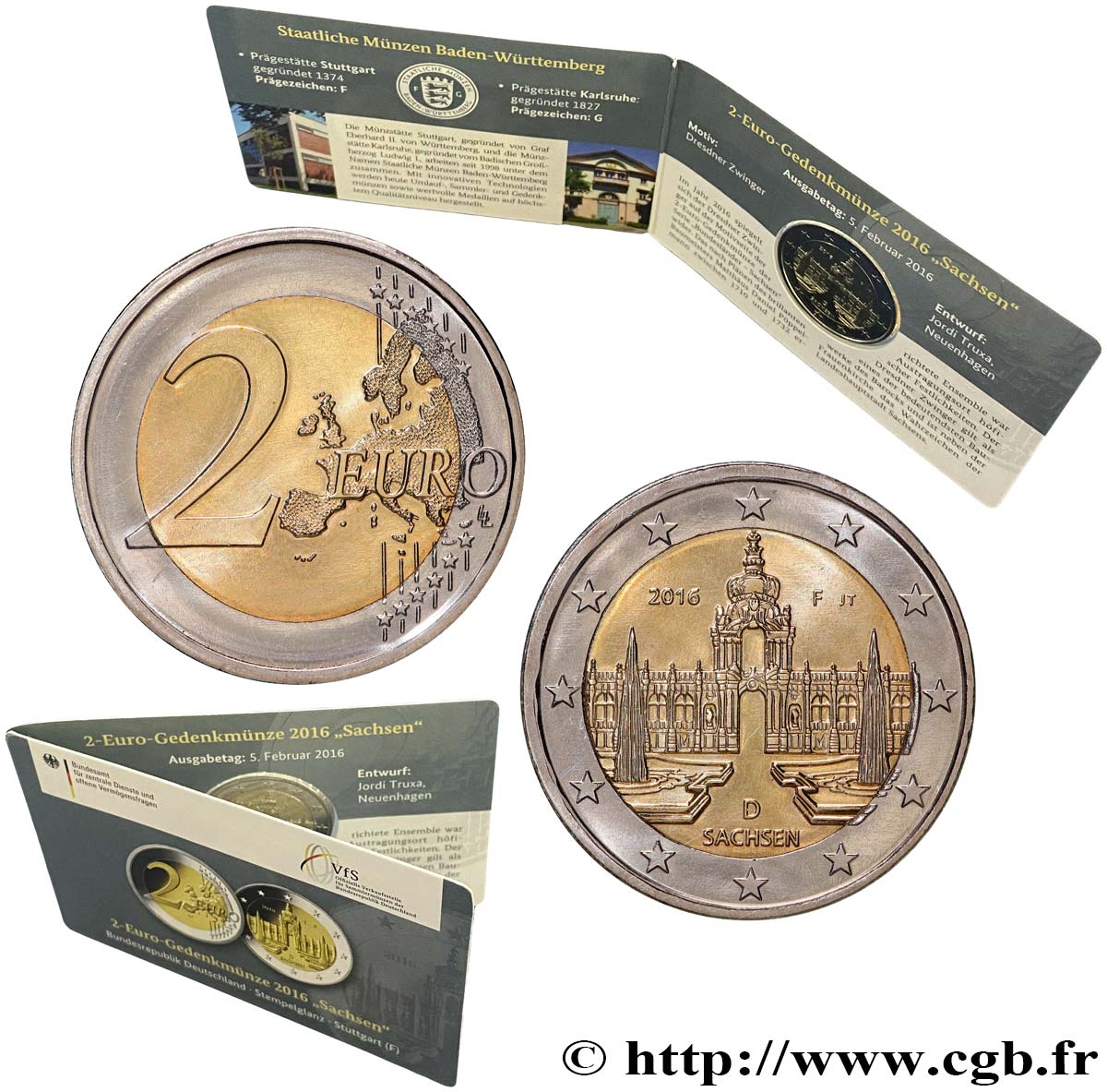 ALEMANIA Coin-Card 2 Euro SAXE - PALAIS ZWINGER 2016 FDC