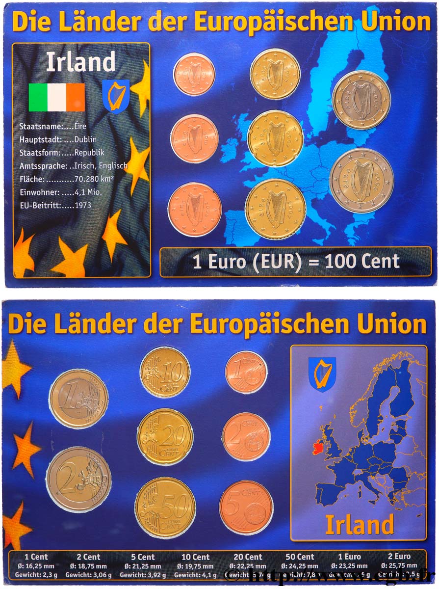 IRLANDE LOT DE 8 PIÈCES EURO (1 Cent - 2 Euro HARPE) n.d. FDC