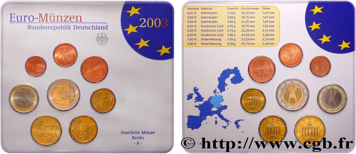 GERMANY SÉRIE Euro BRILLANT UNIVERSEL   2003 Brilliant Uncirculated