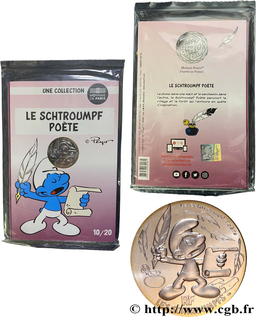 FRANCE 10 Euro LES SCHTROUMPFS - SCHTROUMPF POÈTE 2020 FDC