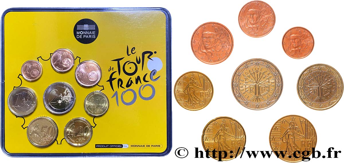 FRANCE SÉRIE Euro BRILLANT UNIVERSEL - TOUR DE FRANCE  2013 Brilliant Uncirculated