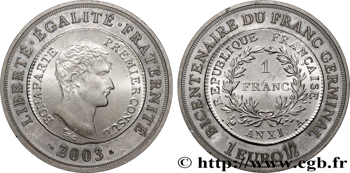 FRANCE Belle Épreuve 1 Euro 1/2 BICENTENAIRE du FRANC GERMINAL 2003 BE