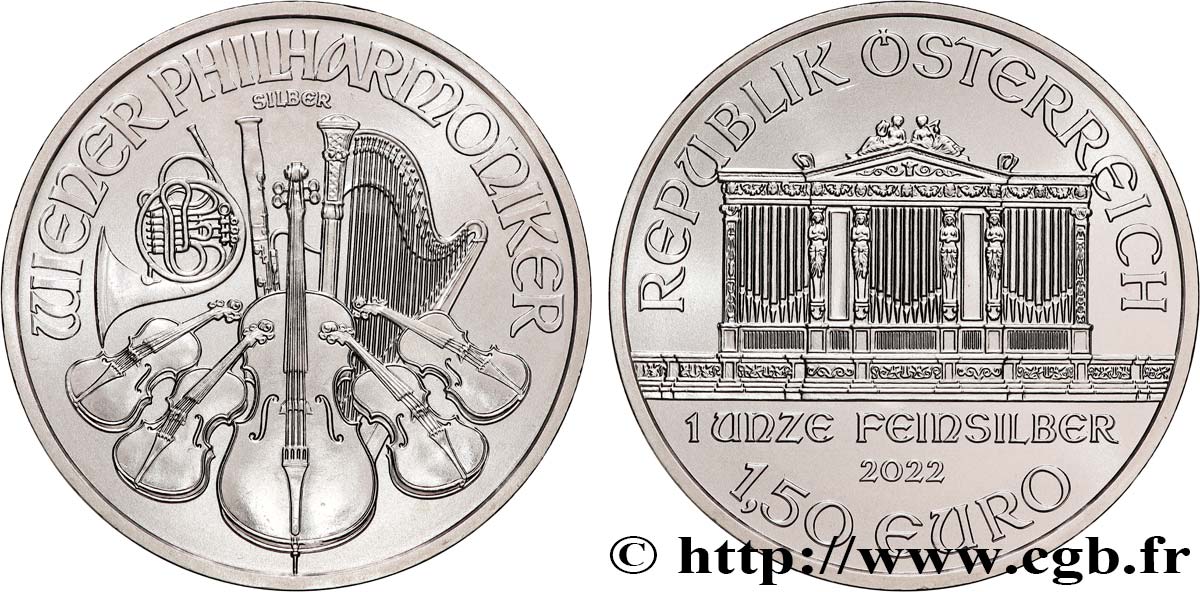 ARGENT D INVESTISSEMENT 1 Oz - 1,50 Euro PHILARMONIQUE DE VIENNE 2022 FDC