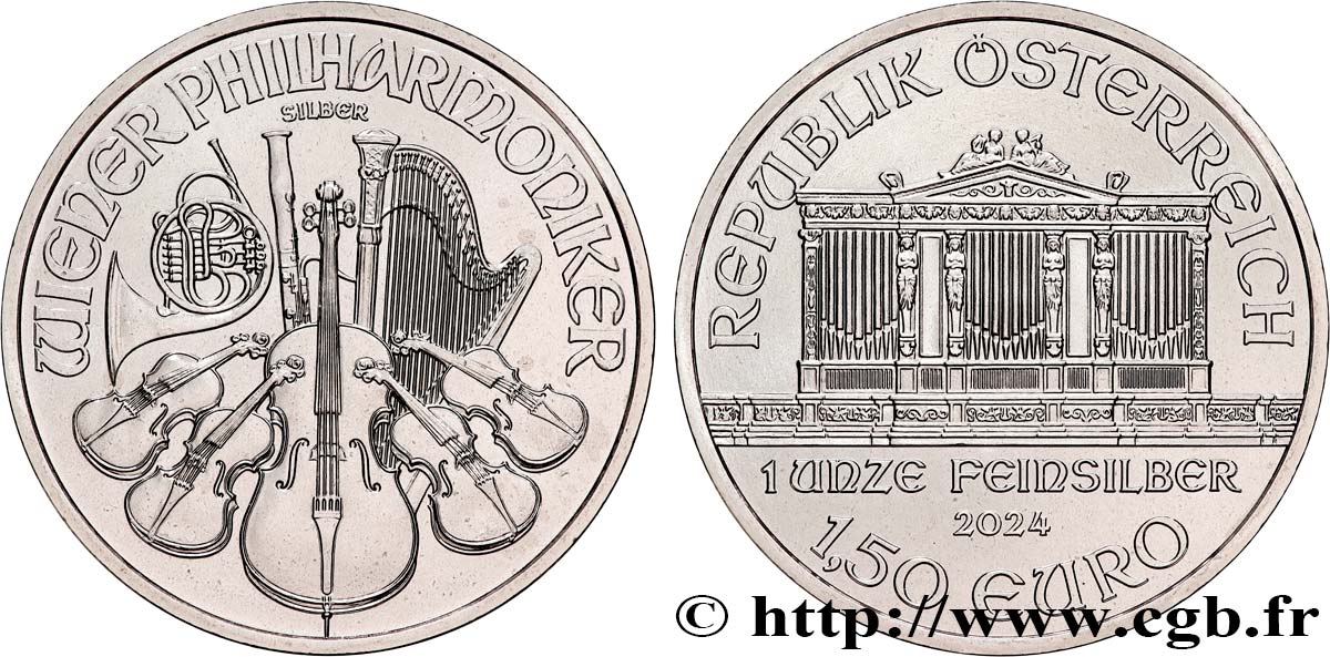 SILVER INVESTMENT 1 Oz - 1,50 Euro PHILARMONIQUE DE VIENNE 2024 MS