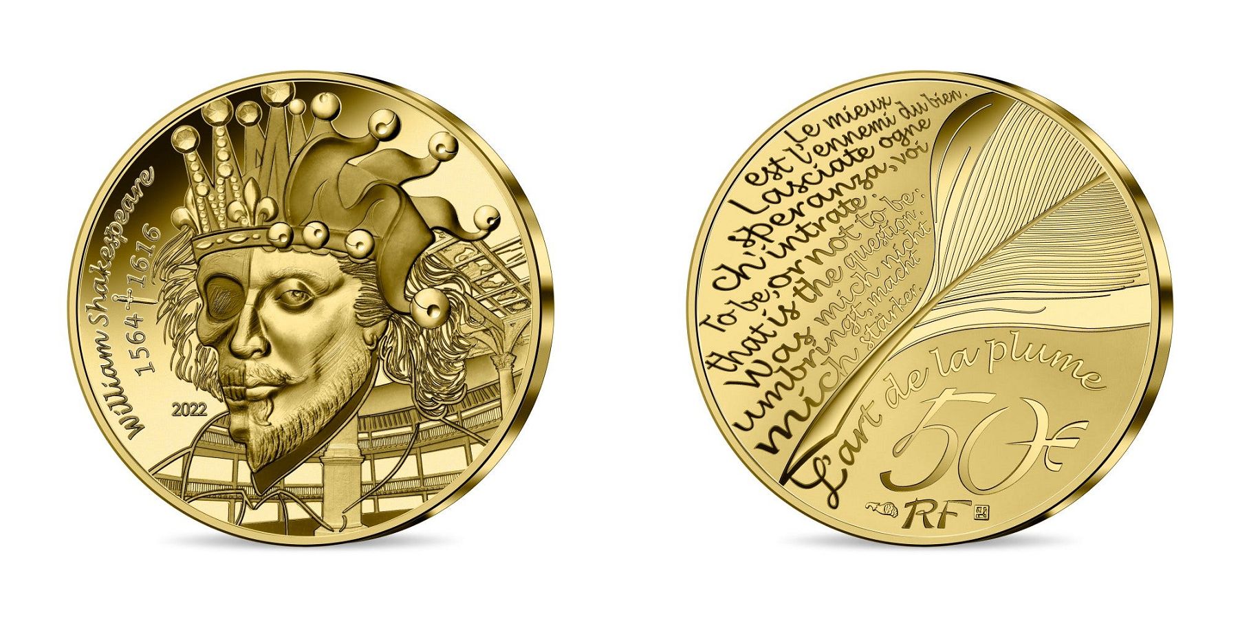 FRANCIA BELLE EPREUVE 50 Euro (or 1/4 oz) SHAKESPEARE 2022 BE