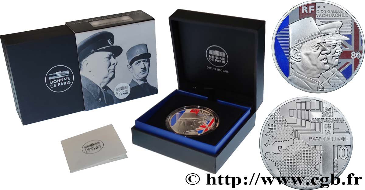 FRANCE BELLE EPREUVE 10 Euro CHARLES DE GAULLE & WINSTON CHURCHILL 2021 Proof set