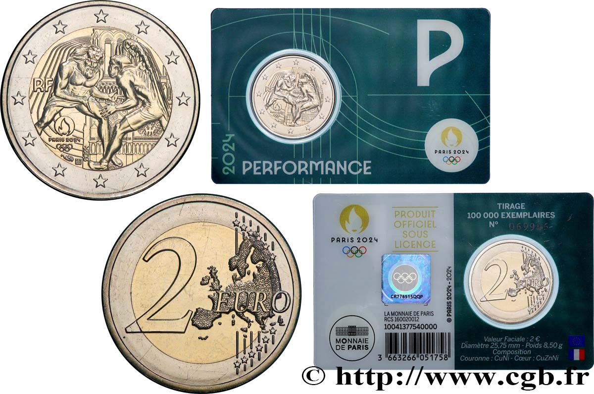 FRANCE Coin-Card 2 Euro JO PARIS 2024 - blister VERT FONCÉ 2024 BU