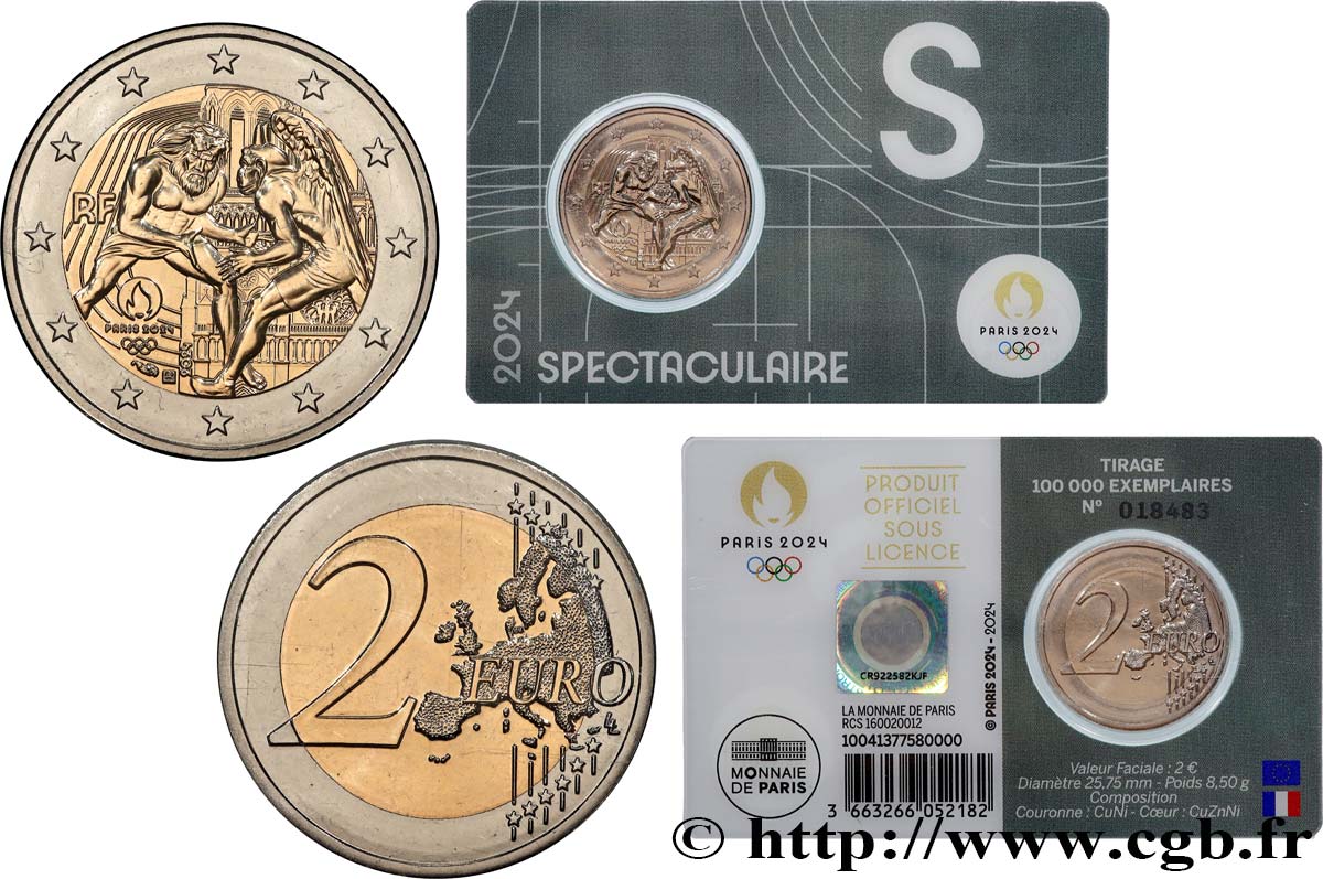 FRANCE Coin-Card 2 Euro JO PARIS 2024 - blister GRIS 2024 BU