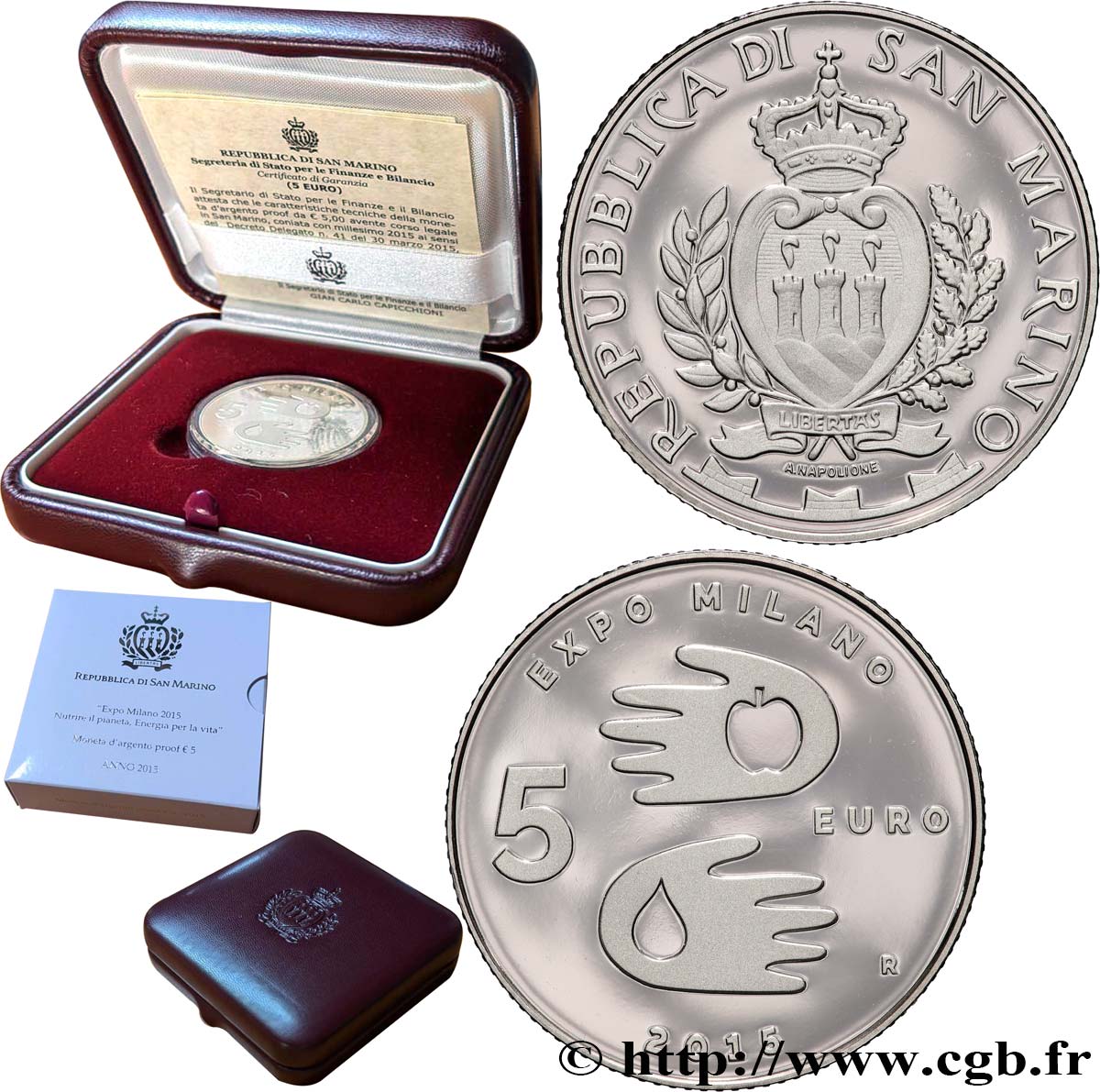 SAN MARINO Belle Epreuve 5 Euro EXPOSITION UNIVERSELLE 2015 Proof set