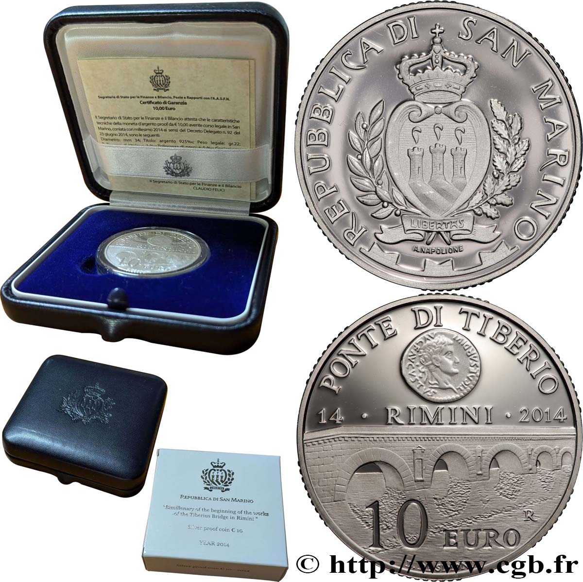 SAN MARINO Belle Epreuve 10 Euro PONT DE TIBERE 2014 Proof set