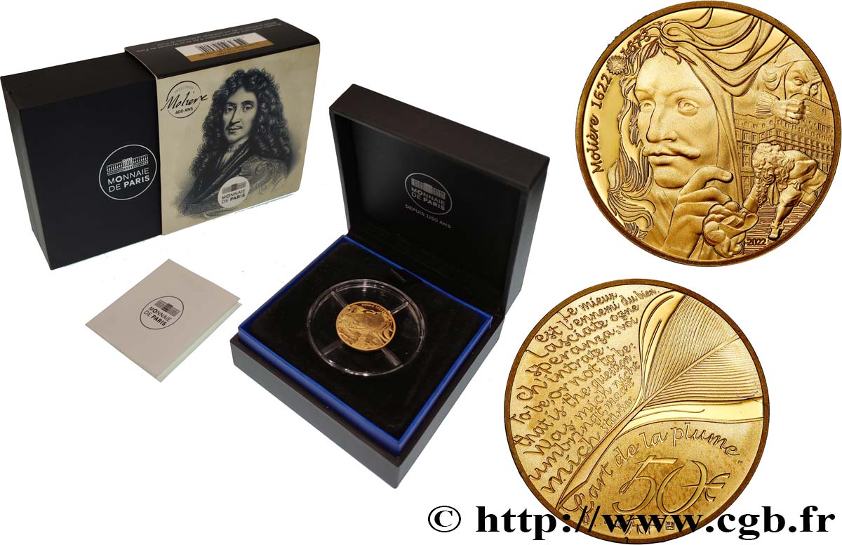 FRANCE BELLE EPREUVE 50 Euro (or 1/4 oz) MOLIERE 2022 Proof set