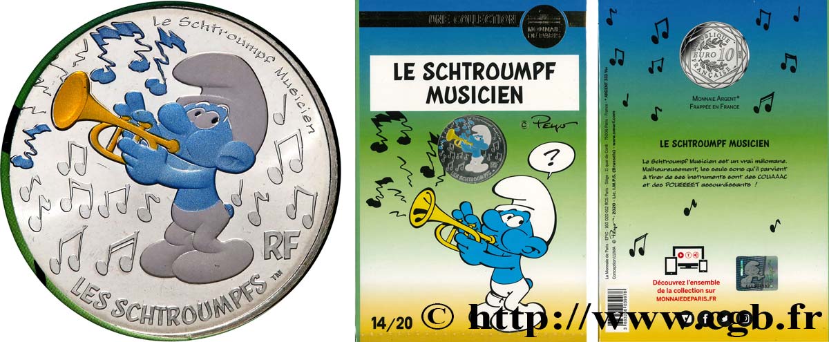 FRANCE 10 Euro LES SCHTROUMPFS - SCHTROUMPF MUSICIEN 2020 FDC