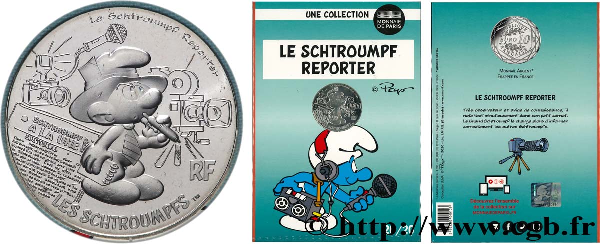 FRANCE 10 Euro LES SCHTROUMPFS - SCHTROUMPF REPORTER 2020 FDC