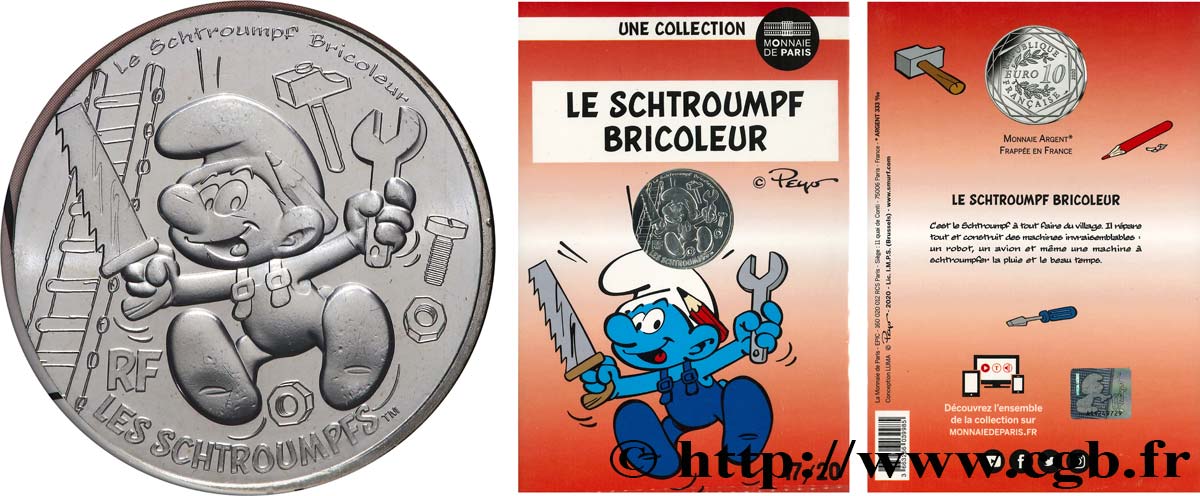 FRANKREICH 10 Euro LES SCHTROUMPFS - SCHTROUMPF BRICOLEUR 2020