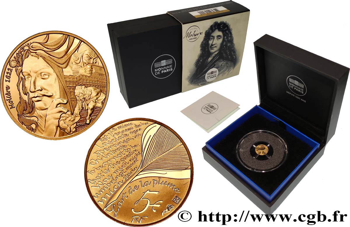 FRANCE BELLE EPREUVE 5 Euro (or) MOLIERE 2022 Proof set